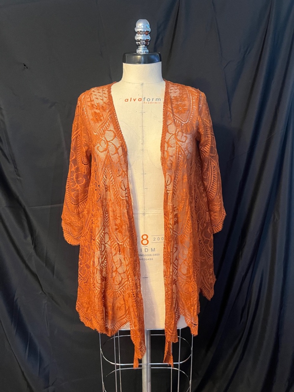 Women's Open-Front Crochet Cardigan Sweater - Rust Orange